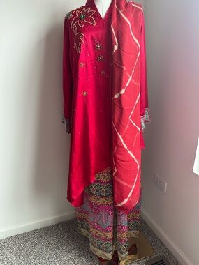 Embroidered Women's Traditional Wear 3 piece with Printed Pants and Dupatta